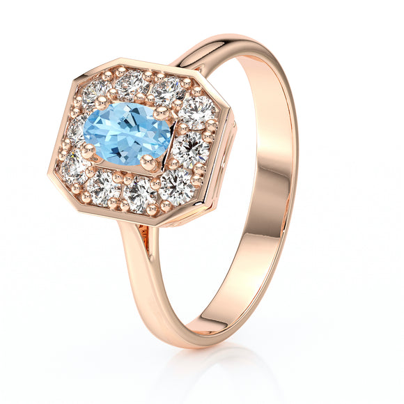 Bague entourage aigue-marine et diamant Pour la Vie - 5