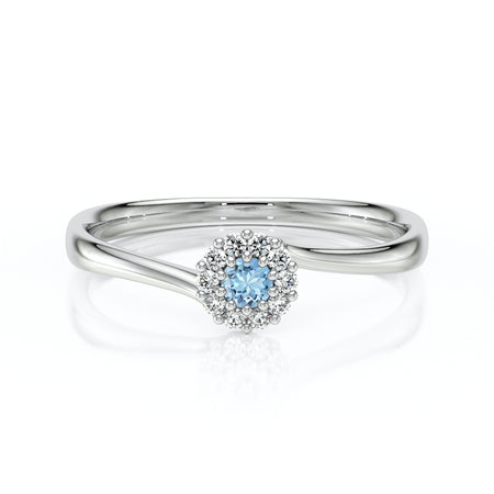 Bague entourage aigue-marine et diamant Pour la Vie - 6
