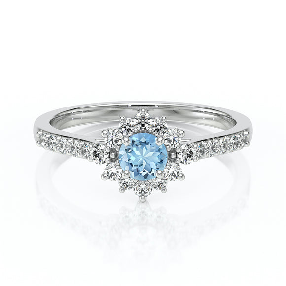 Bague entourage aigue-marine et diamant Pour la Vie - 8