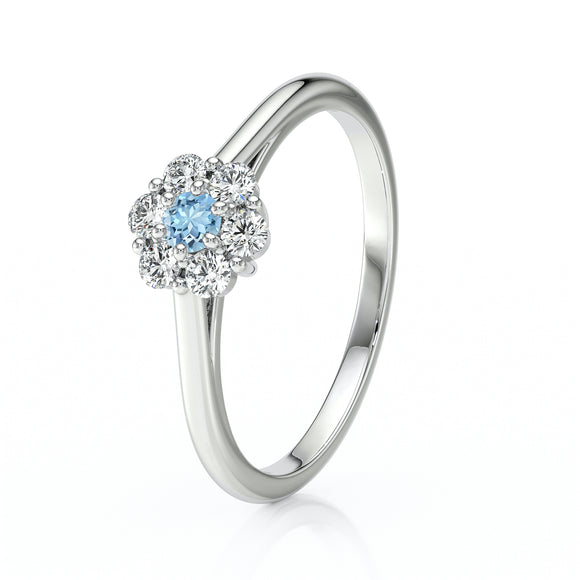 Bague entourage aigue-marine diamant Pour la Vie - 9