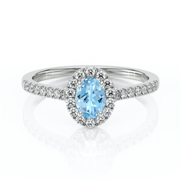 Bague entourage aigue-marine et diamant Promets Moi - 3