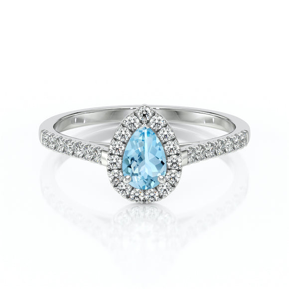 Bague entourage aigue-marine et diamant Promets Moi - 4