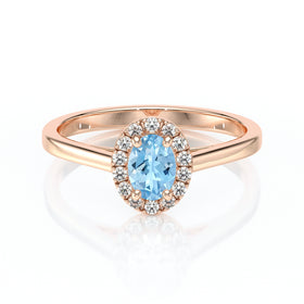 Bague entourage aigue-marine et diamant Promets Moi - 5