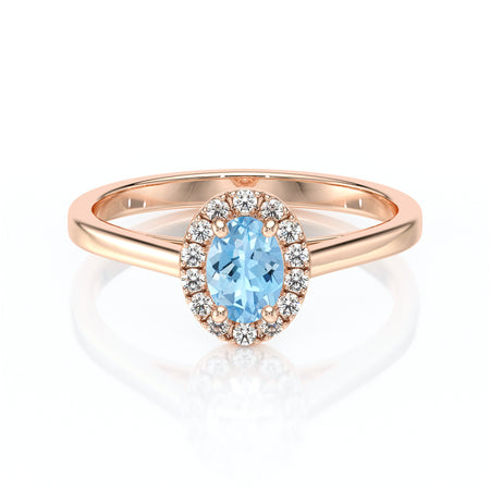 Bague entourage aigue-marine et diamant Promets Moi - 5