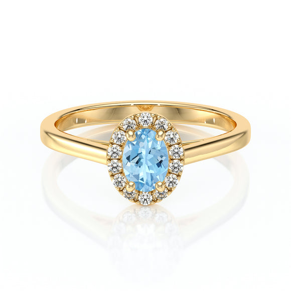 Bague entourage aigue-marine et diamant Promets Moi - 5