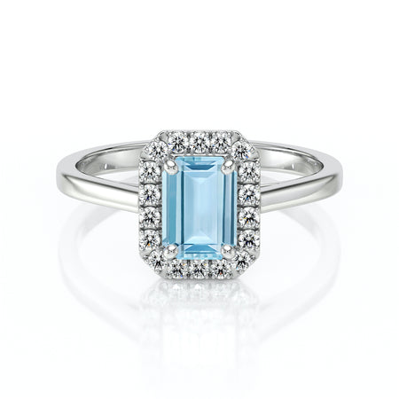 Bague entourage aigue-marine et diamant Promets Moi - 6