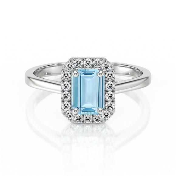 Bague entourage aigue-marine et diamant Promets Moi - 6