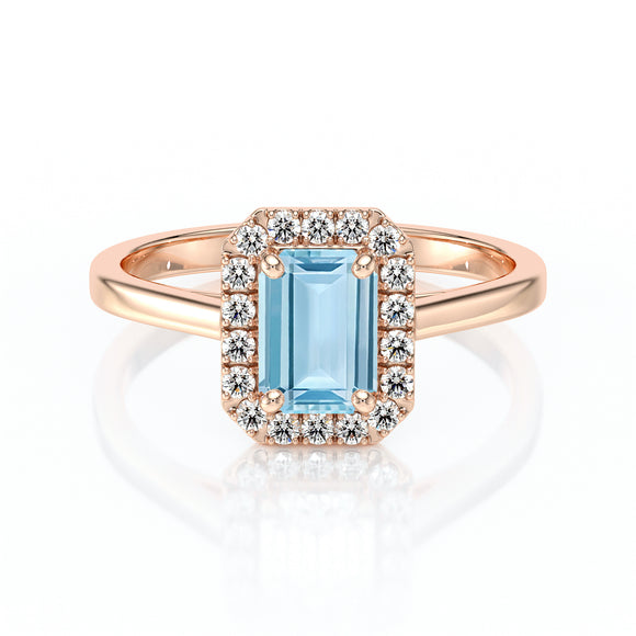 Bague entourage aigue-marine et diamant Promets Moi - 6