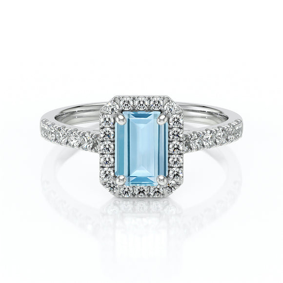 Bague entourage aigue-marine et diamant Promets Moi - 8