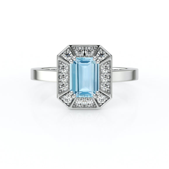 Bague entourage aigue-marine et diamant Coup de Foudre - 11