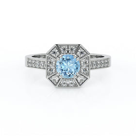 Bague entourage aigue-marine et diamant Coup de Foudre - 13