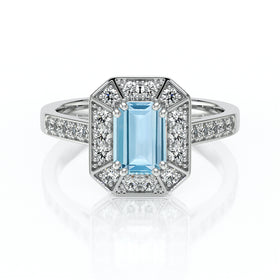 Bague entourage aigue-marine et diamant Coup de Foudre - 6