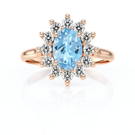 Bague entourage aigue-marine et diamant Pompadour