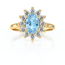 Bague entourage aigue-marine et diamant Pompadour