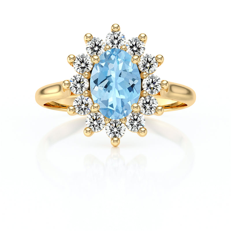 Bague entourage aigue-marine et diamant Pompadour