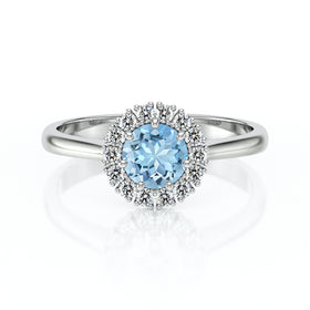 Bague entourage aigue-marine et diamant Pour la Vie - 7