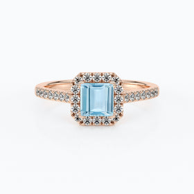 Bague entourage aigue-marine et diamant Promets Moi - 1