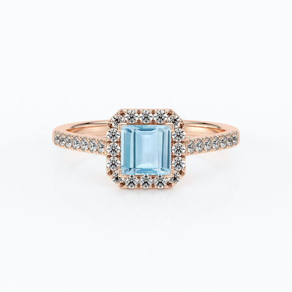 Bague entourage aigue-marine et diamant Promets Moi - 1