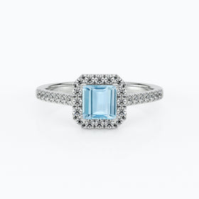 Bague entourage aigue-marine et diamant Promets Moi - 1