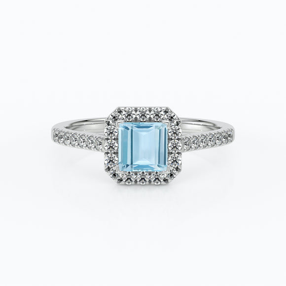 Bague entourage aigue-marine et diamant Promets Moi - 1