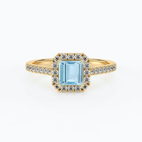Bague entourage aigue-marine et diamant Promets Moi - 1