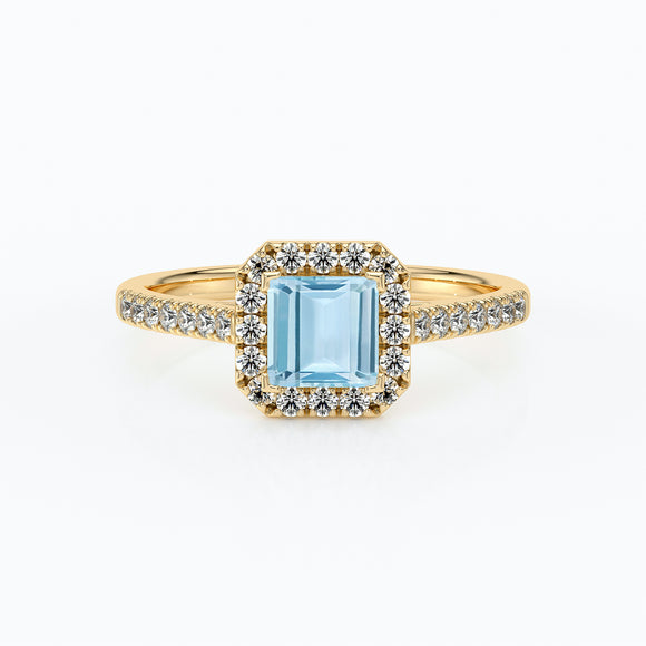 Bague entourage aigue-marine et diamant Promets Moi - 1