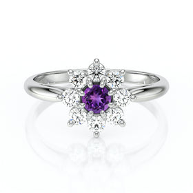 Bague entourage améthyste et diamant Marguerite - 1