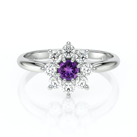 Bague entourage améthyste et diamant Marguerite - 1