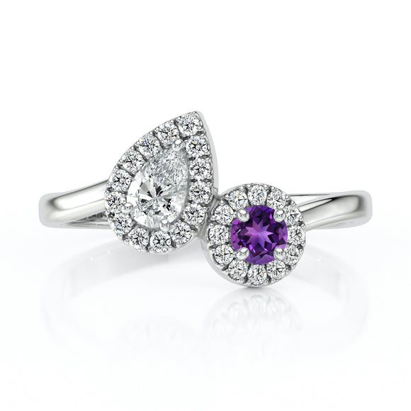 Bague entourage améthyste et diamant Toi et Moi