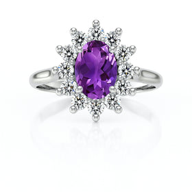 Bague entourage améthyste et diamant Pompadour