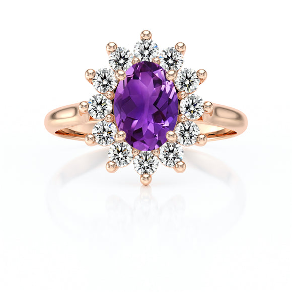 Bague entourage améthyste et diamant Pompadour