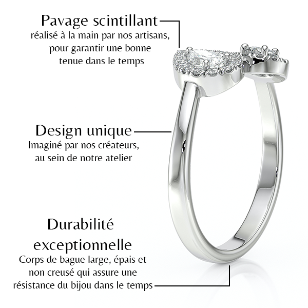 Bague entourage saphir rose et diamant Toi et Moi