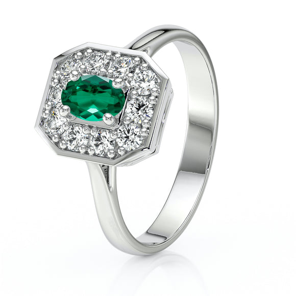 Bague entourage émeraude et diamant Pour la Vie - 5