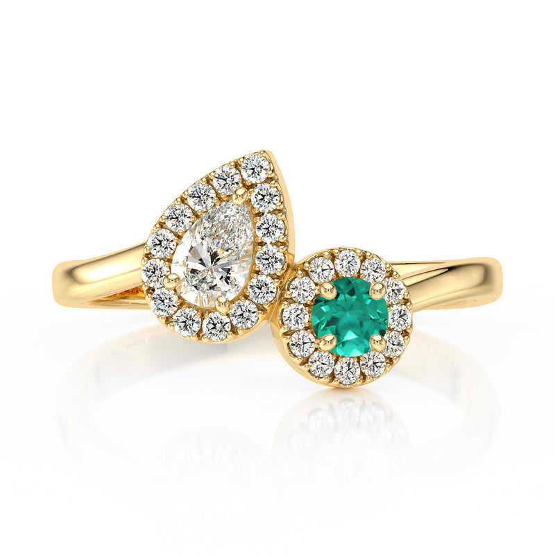 Bague entourage émeraude et diamant Toi et Moi