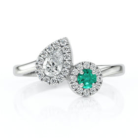 Bague entourage émeraude et diamant Toi et Moi