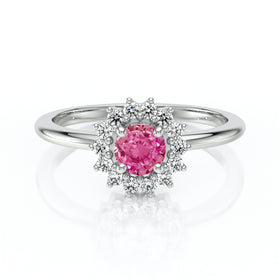 Bague entourage saphir rose et diamant Coup de Foudre - 4