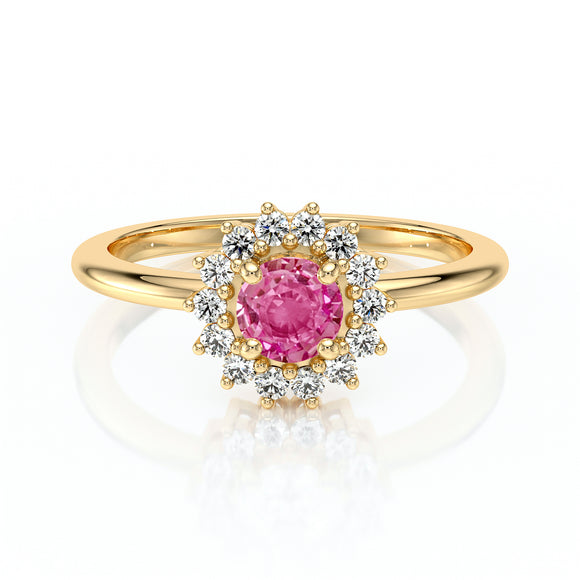 Bague entourage saphir rose et diamant Coup de Foudre - 4
