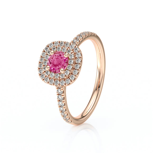 Bague entourage saphir rose diamant Coup de Foudre - 7