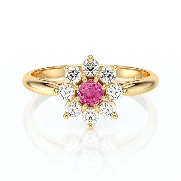 Bague entourage saphir rose et diamant Marguerite - 1