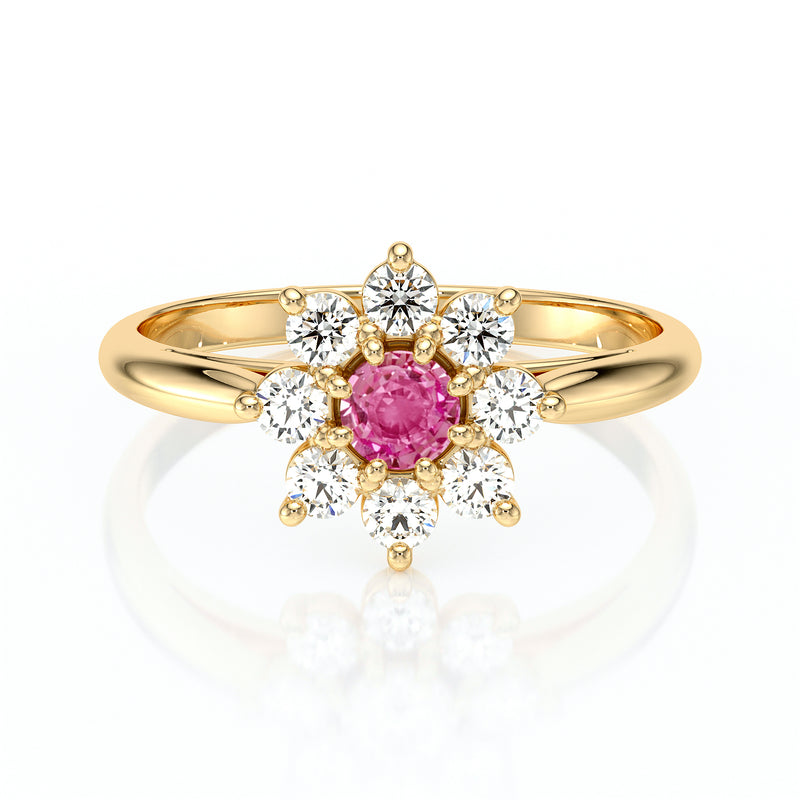 Bague entourage saphir rose et diamant Marguerite - 1