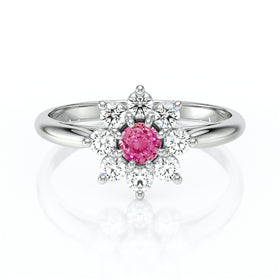 Bague entourage saphir rose et diamant Marguerite - 1