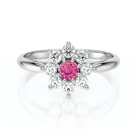 Bague entourage saphir rose et diamant Marguerite - 1