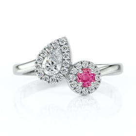 Bague entourage saphir rose et diamant Toi et Moi