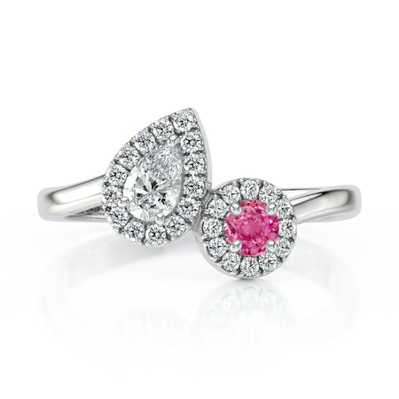 Bague entourage saphir rose et diamant Toi et Moi