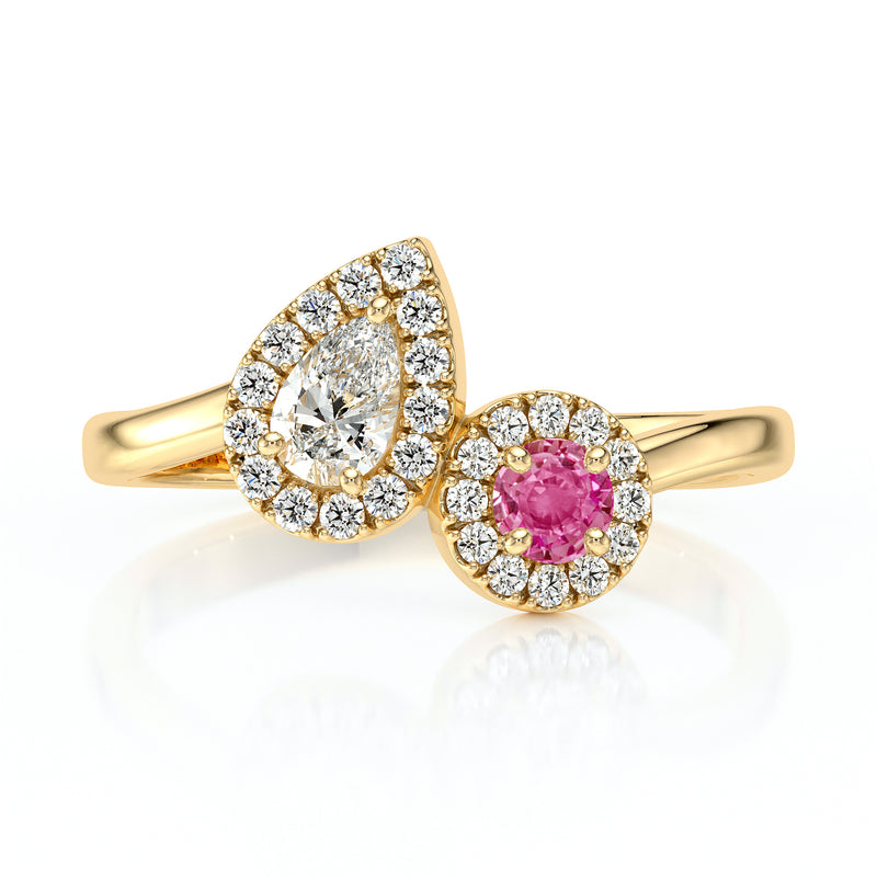 Bague entourage saphir rose et diamant Toi et Moi