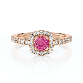 Bague entourage saphir rose et diamant Coup de Foudre - 1