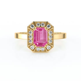 Bague entourage saphir rose et diamant Coup de Foudre - 11