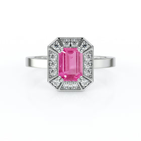 Bague entourage saphir rose et diamant Coup de Foudre - 11