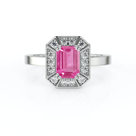 Bague entourage saphir rose et diamant Coup de Foudre - 11