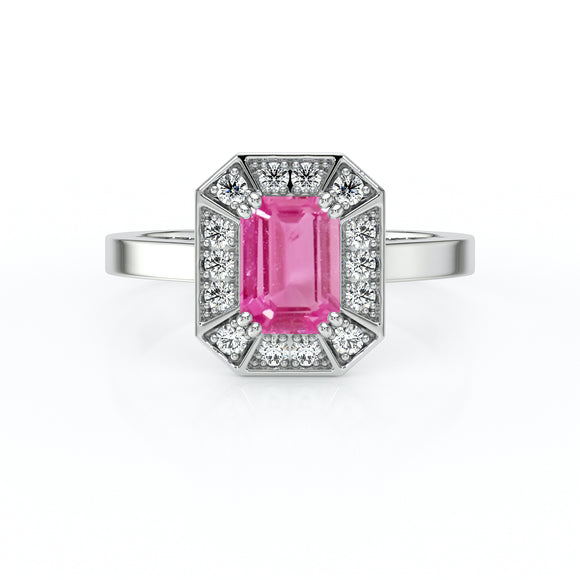 Bague entourage saphir rose et diamant Coup de Foudre - 11